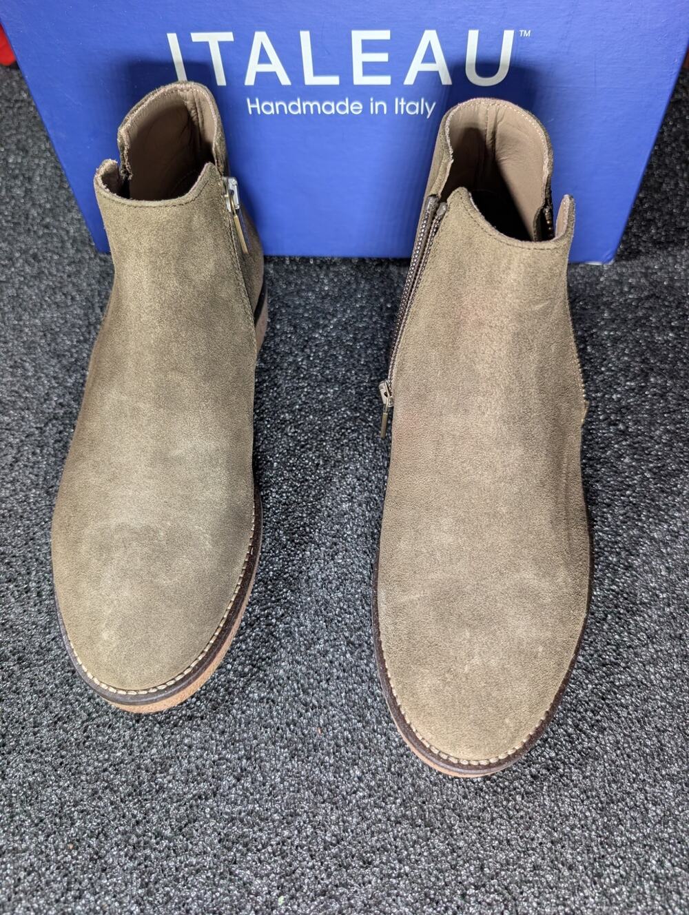 Italeau Foliana Women’s Suede Ankle Boots Size 38 Olive Green Handmade Italy
